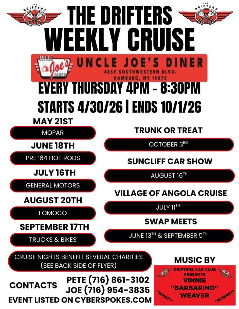 Flyer for Drifters Weekly Kruise At Uncle Joe’s Diner