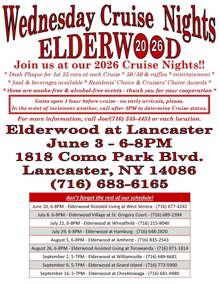 Flyer for Elderwood At Williamsville Cruise Night