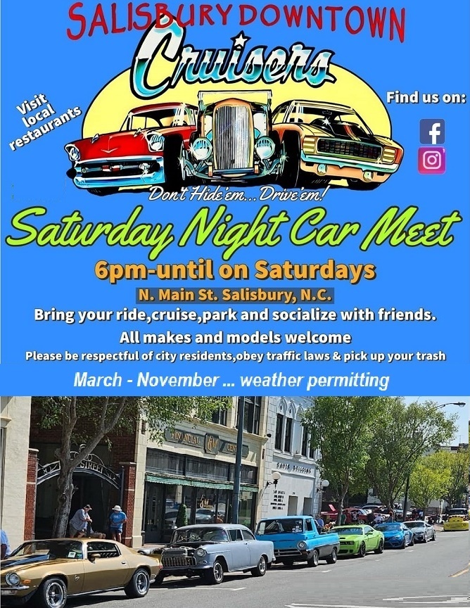 Flyer for Salisbury Downtown Saturday Night Car Meet