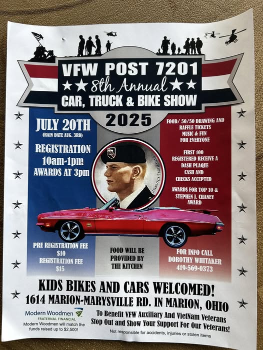 VFW Post 7201 8th Annual Car, Truck & Bike Show – Marion, OH ...