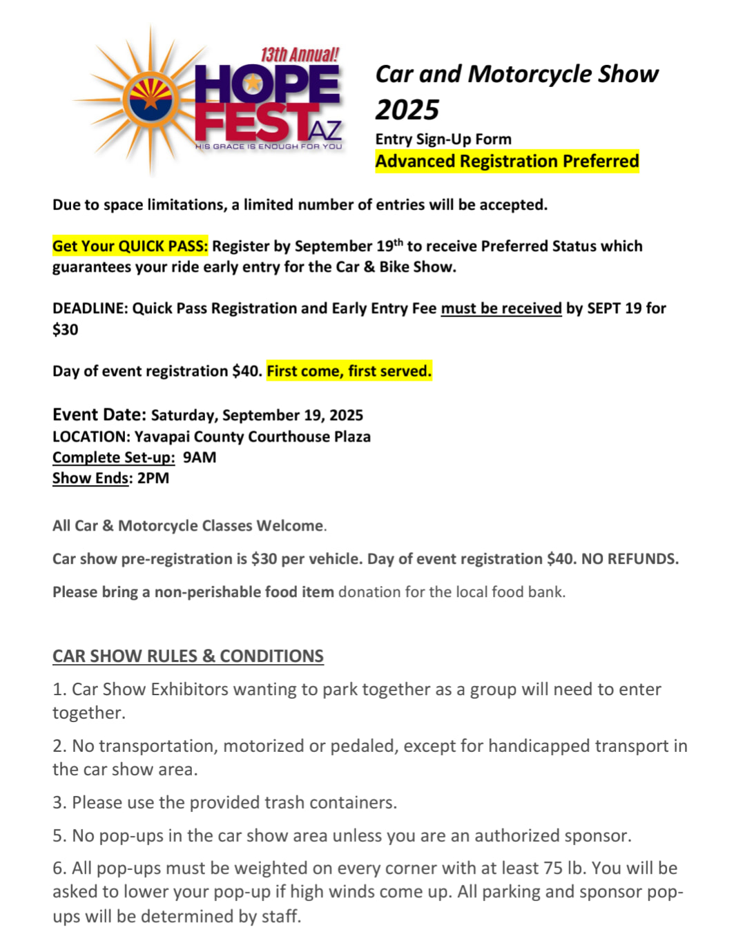 13th Annual Hope Car and Motorcycle Show – Prescott, AZ | CarCruiseFinder
