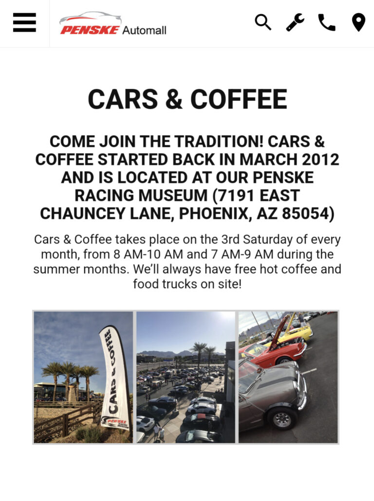 Flyer for Penske Automall Cars & Coffee