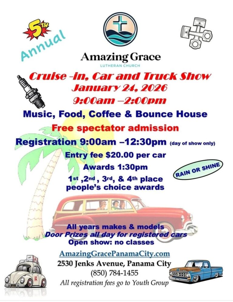 Flyer for Annual Amazing Grace Lutheran Church Cruise-In, Car and Truck Show