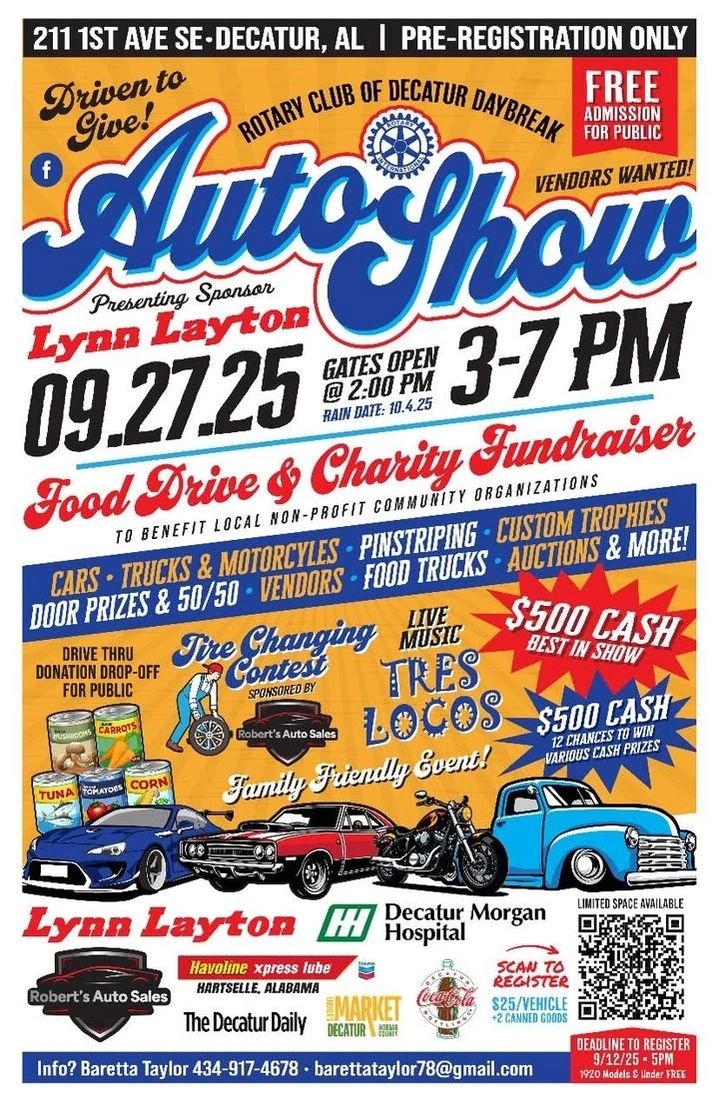 Flyer for Rotary Club of Decatur Daybreak Auto Show
