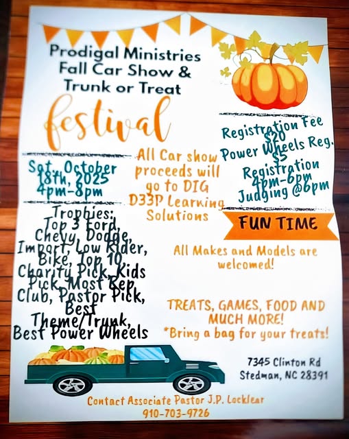Prodigal Ministries Fall Car Show & Trunk or Treat Festival – Stedman ...