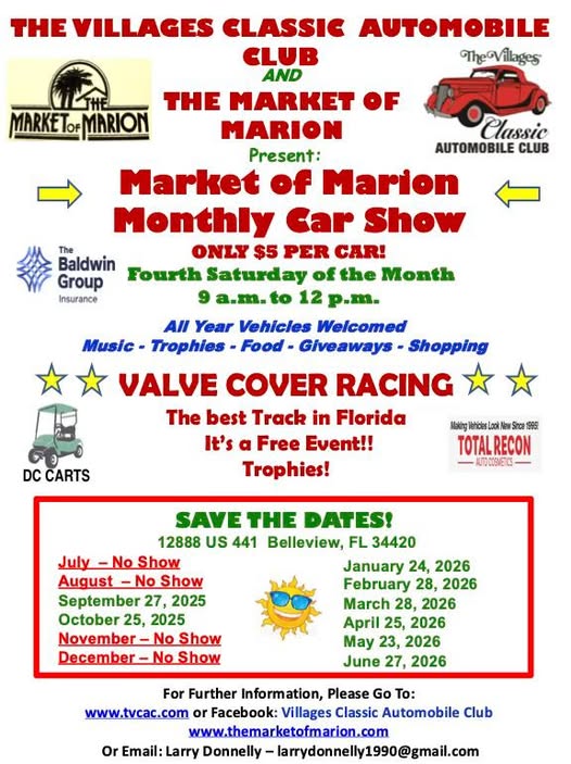 Flyer for Market of Marion Monthly Car Show