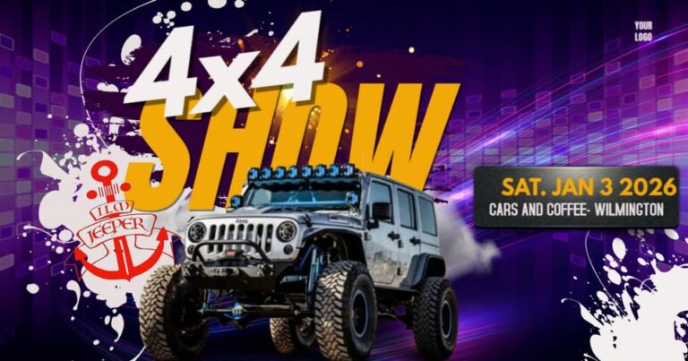 Flyer for Cars and Coffee – Wilmington || 4×4 Edition