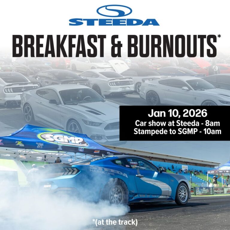 Flyer for 2026 Steeda Breakfast & Burnouts