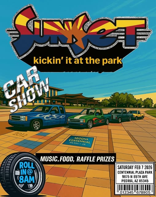 Flyer for Sunset kickin’ it at the park Car Show