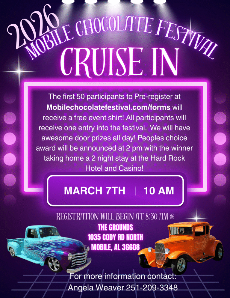 Flyer for 2026 Mobile Chocolate Festival Cruise In