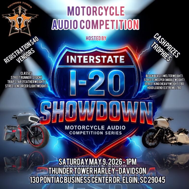 Flyer for I-20 Showdown Series Motorcycle Audio Competition