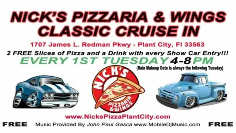 Flyer for Nick’s Pizzaria & Wings Classic Cruise In