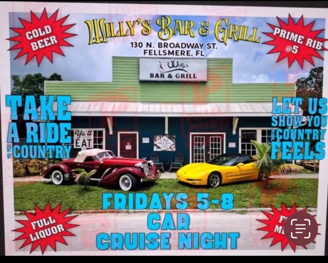 Flyer for Willy’s Bar & Grill Car Cruise Night