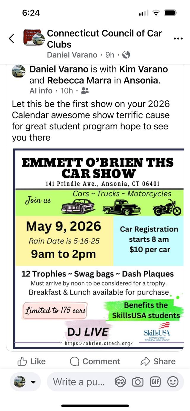 Flyer for Emmett O’Brien THS Car Show