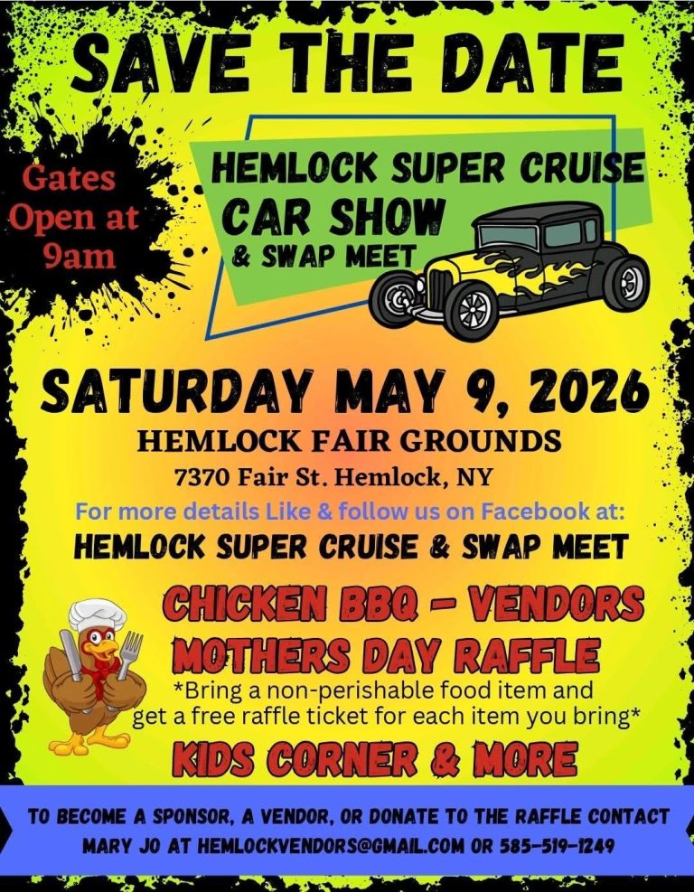 Flyer for Hemlock Super Cruise Car Show & Swap Meet