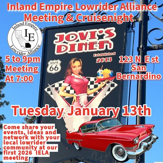 Flyer for Inland Empire Lowrider Alliance Meeting & Cruisenight