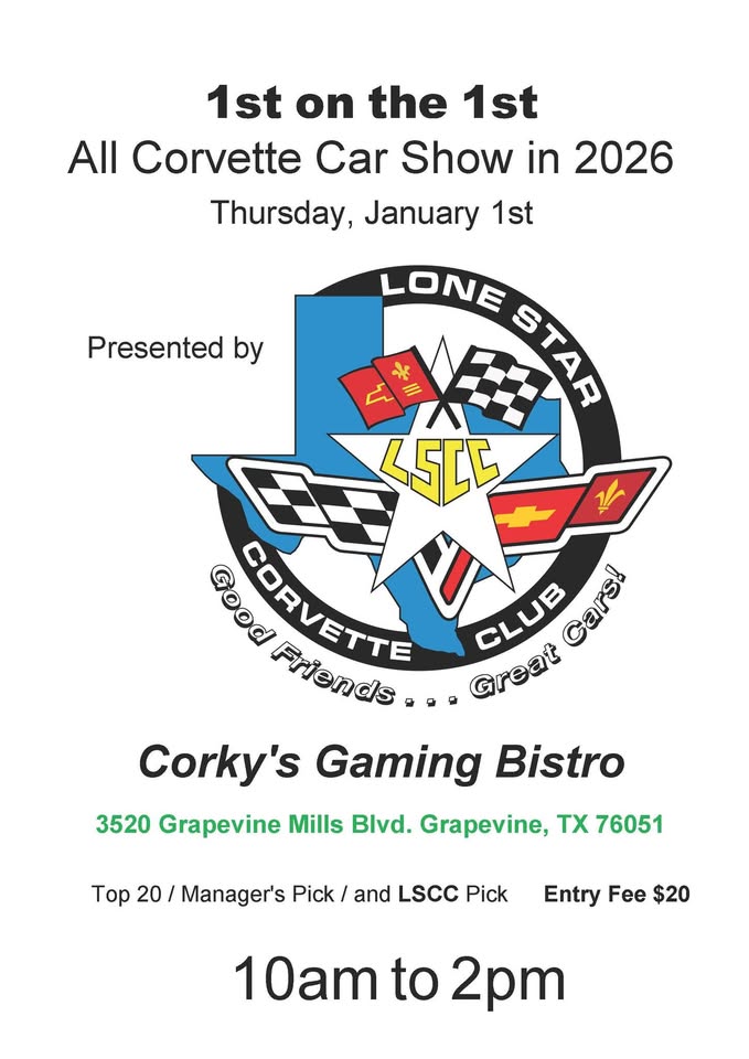 Flyer for LSCC 1st on the 1st All-Corvette Car Show
