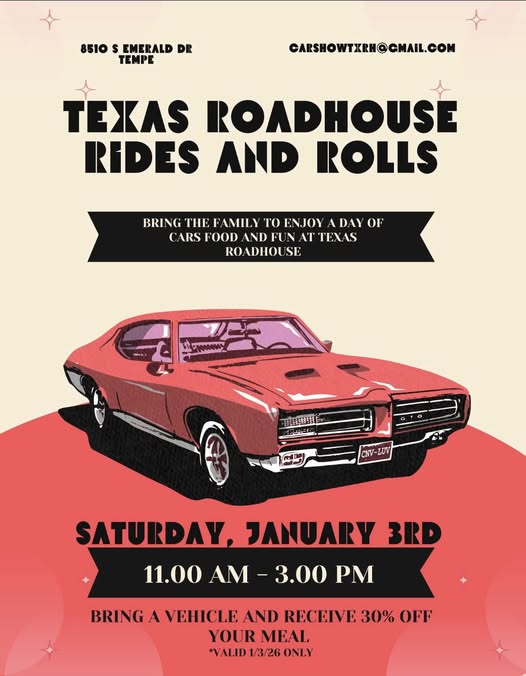 Flyer for Texas Roadhouse Rides and Rolls