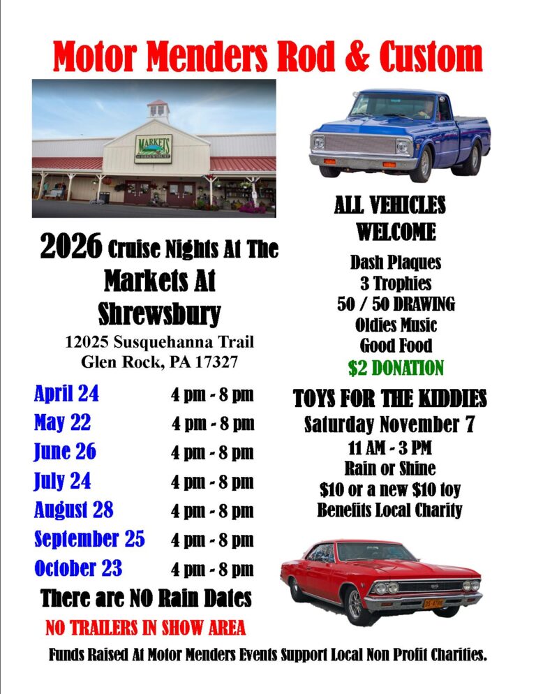 Flyer for 2026 Cruise Nights at the Markets at Shrewsbury