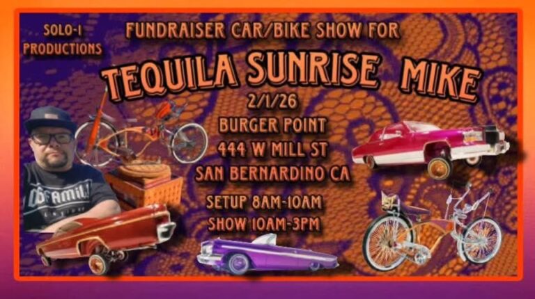 Flyer for Fundraiser Car/Bike Show for Tequila Sunrise Mike