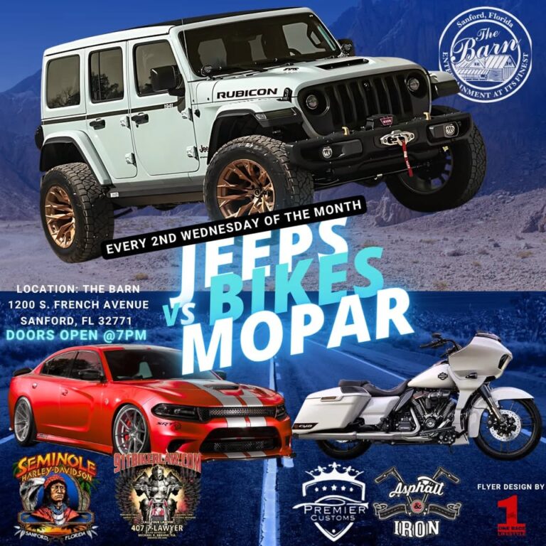 Flyer for The Barn Jeep & Bike Night