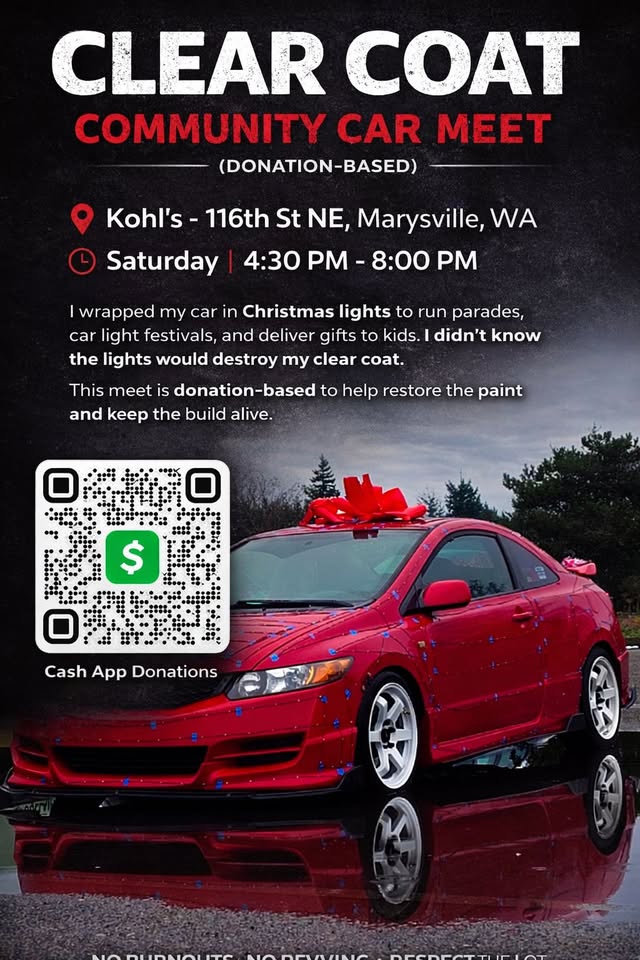 Flyer for Clear Coat Community Car Meet