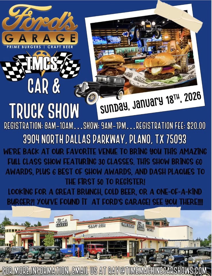 Ford's Garage Car & Truck Show event at 3904 Dallas Pkwy in Plano, TX on January 18, 2026