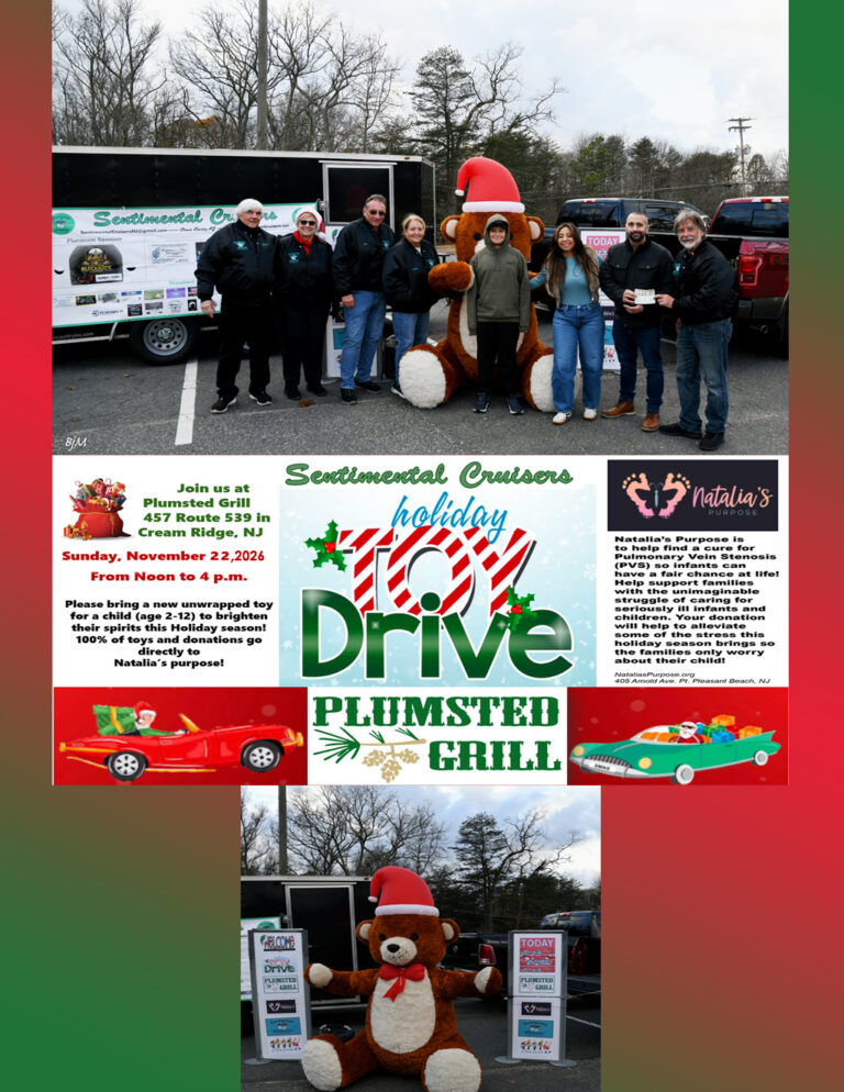 Flyer for Sentimental Cruisers Car Club Holiday Toy drive Car Cruise to the Plumsted Grill