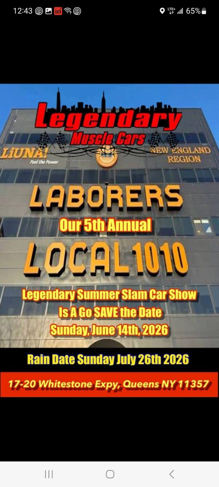 Flyer for Legendary Summer Slam Car Show