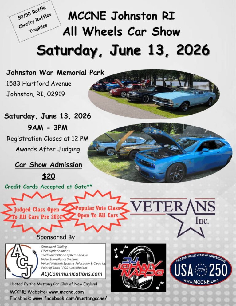 Flyer for MCCNE Johnston RI All Wheels Car Show
