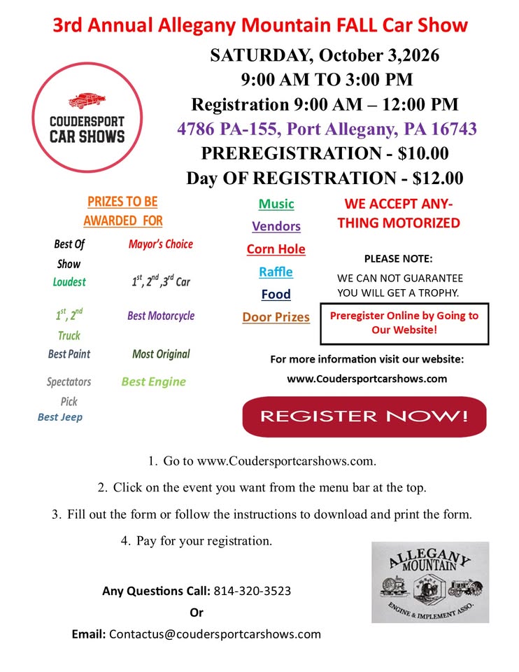 Flyer for 3rd Annual Allegany Mountain Fall Car Show