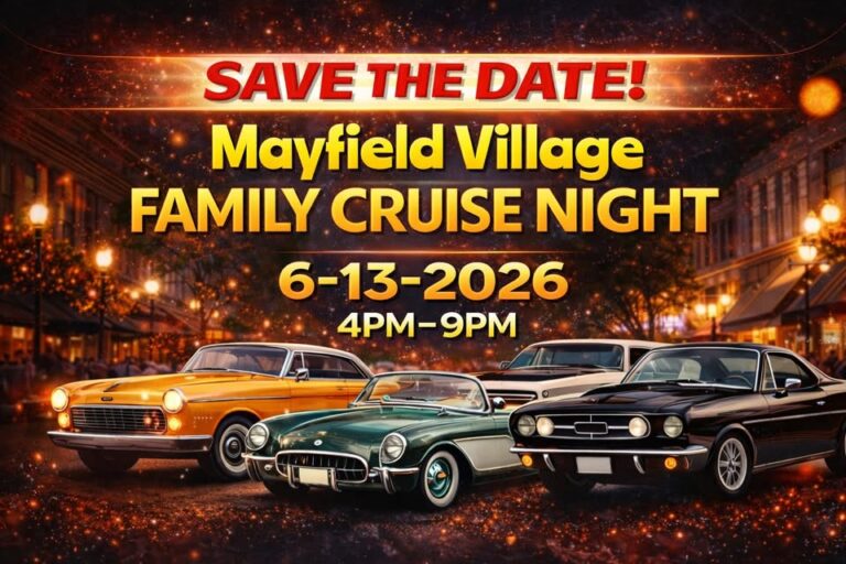 Flyer for Share the great news! – Mayfield Village Family Cruise 2026 Featuring 2 Great BANDS!