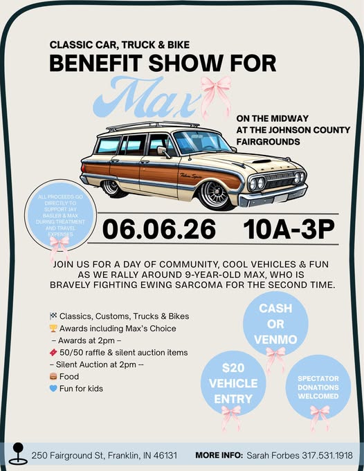 Flyer for Classic Car, Truck & Bike Benefit Show for Max