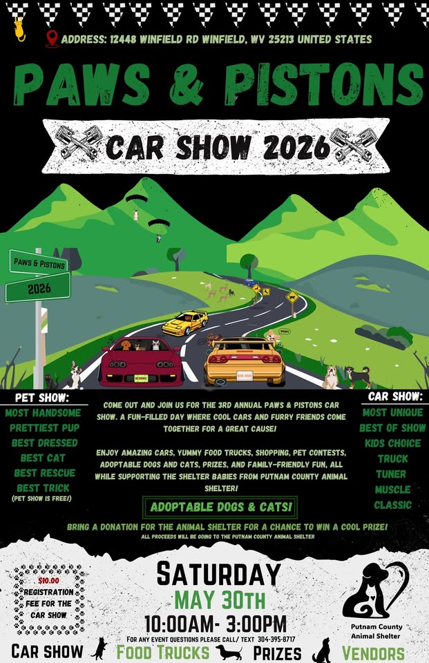 Flyer for Paws & Pistons Car Show 2026