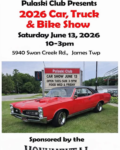 Flyer for 2026 Pulaski Club Car, Truck & Bike Show