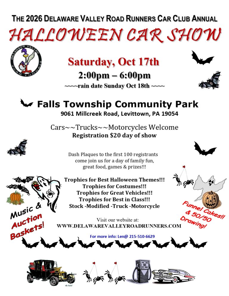 Flyer for 2026 Delaware Valley Road Runners Car Club Annual Halloween Car Show