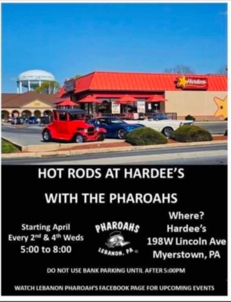 Flyer for Hot Rods At Hardee’s With The Pharoahs