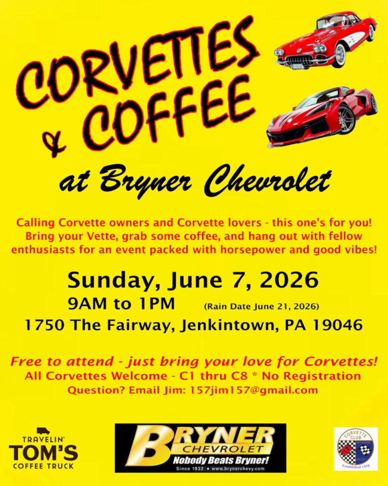 Flyer for Corvettes & Coffee at Bryner Chevrolet