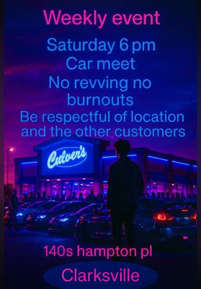 Flyer for Weekly Car Meet @ Culver’s