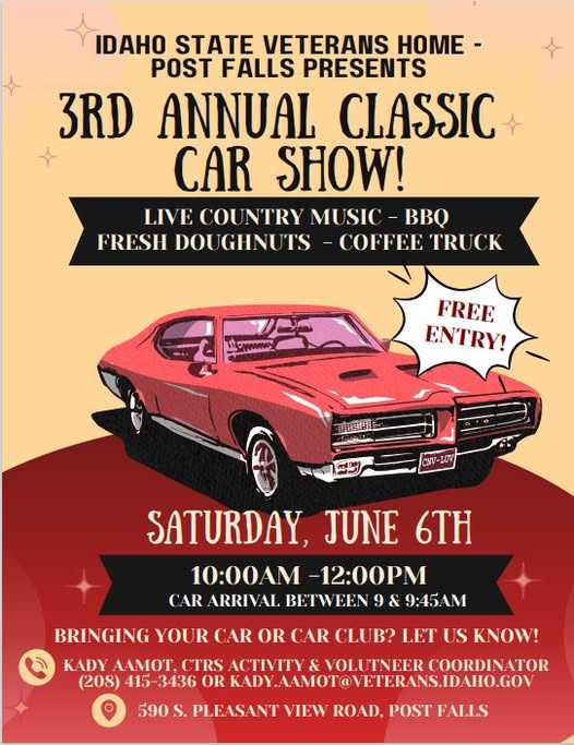 Flyer for Idaho State Veterans Home 3rd Annual Classic Car Show