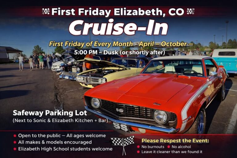 Flyer for First Friday Elizabeth Cruise-in