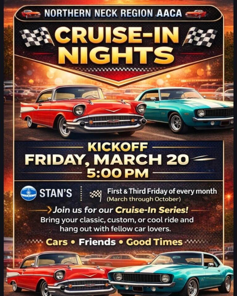 Flyer for Northern Neck Region AACA Cruise-In Nights