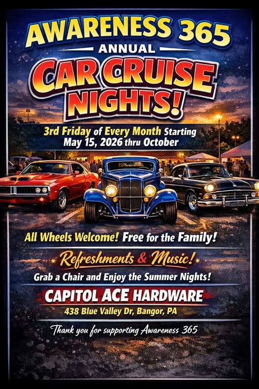 Flyer for Awareness 365 Annual Car Cruise Nights!