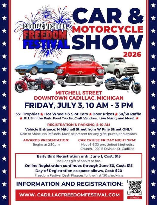 Flyer for Cadillac Michigan Freedom Festival Car & Motorcycle Show