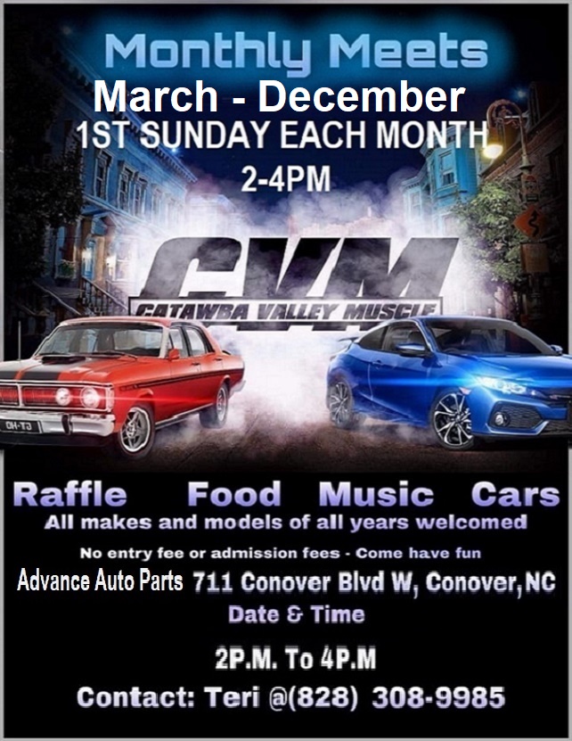 Flyer for Catawba Valley Muscle Monthly Meet