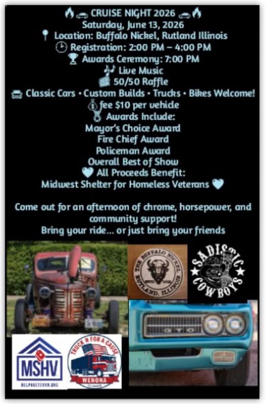 Flyer for Buffalo Nickel Cruise Night