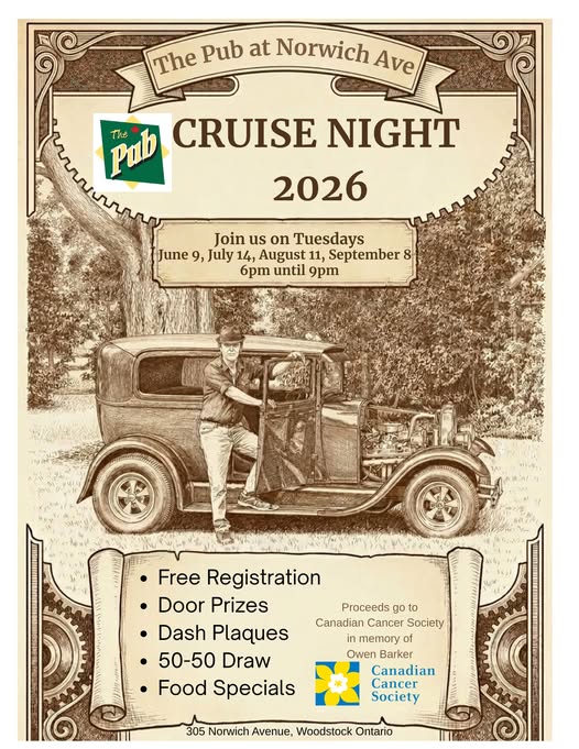 Flyer for The Pub at Norwich Ave Cruise Night