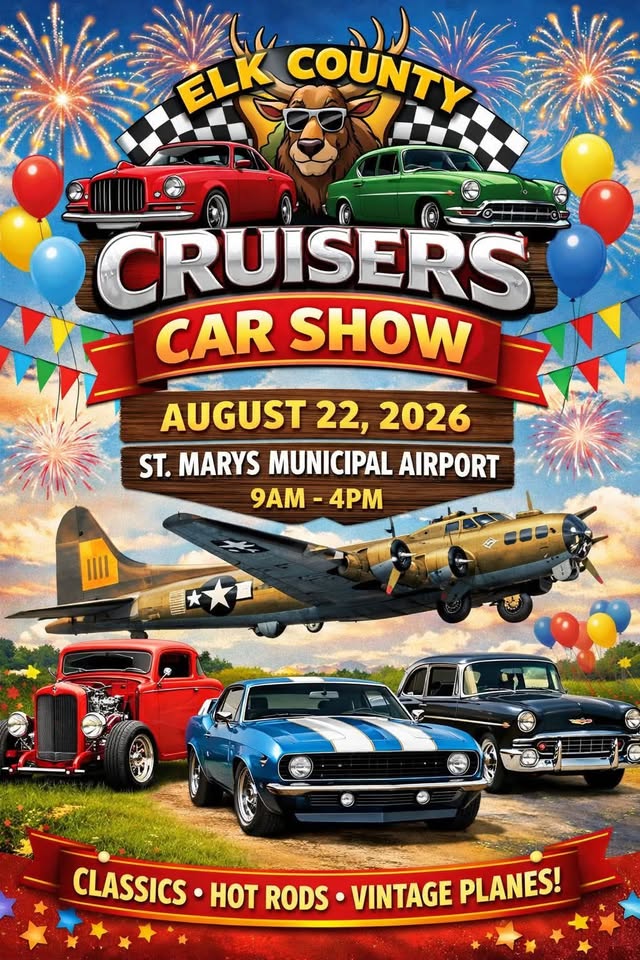Flyer for 16 Annual Elk County Cruisers Car Show