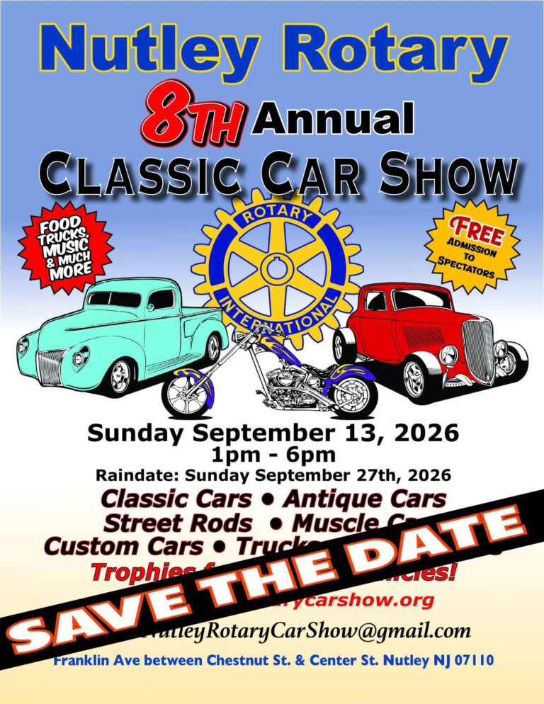 Flyer for Nutley Rotary 8TH Annual Classic Car Show