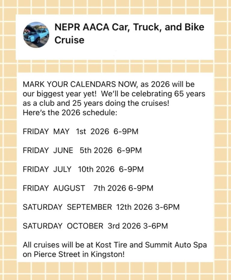 Flyer for NEPR AACA Car, Truck, And Bike Cruise